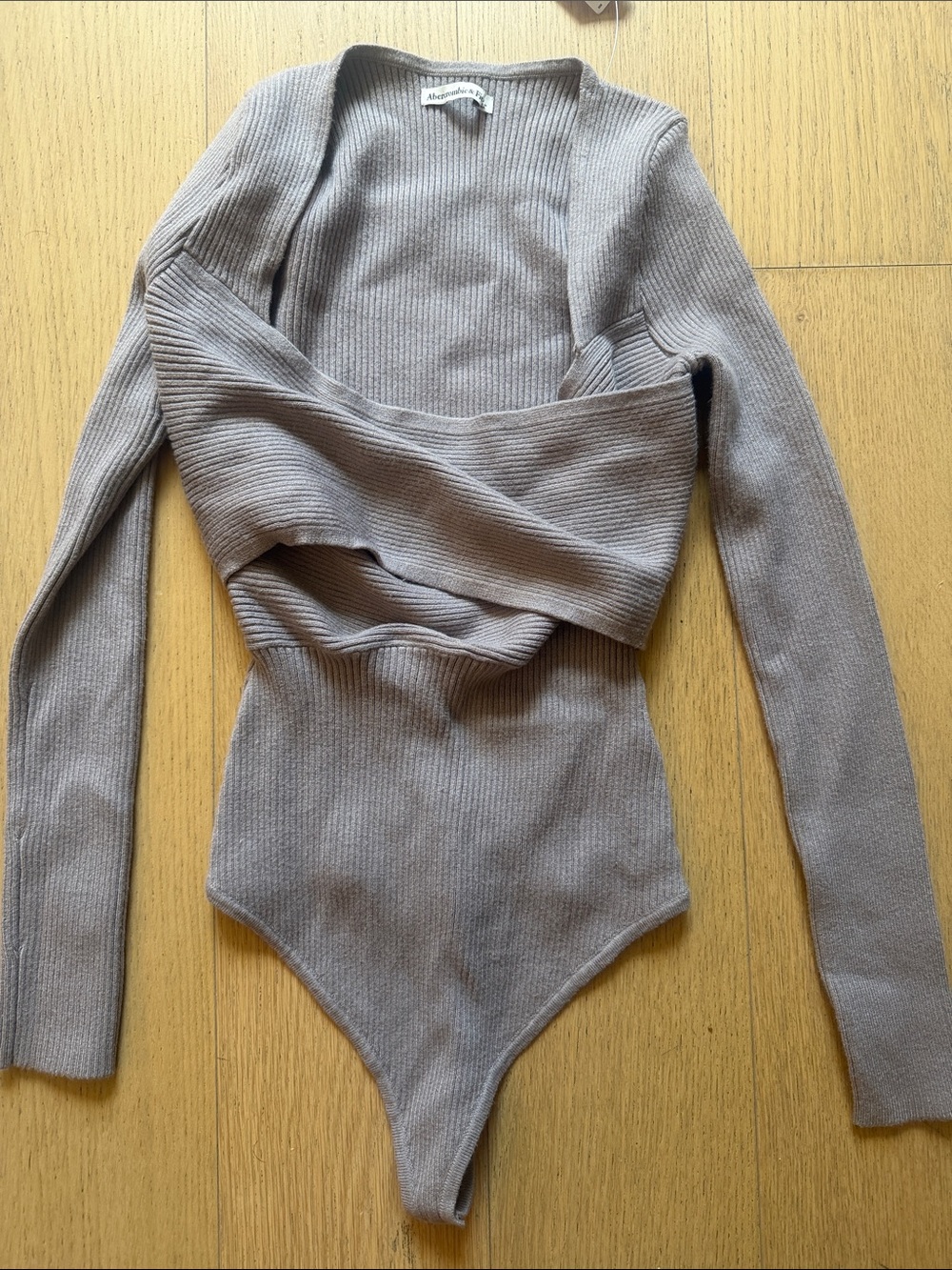 Abercrombie & Fitch Taupe Ribbed Bodysuit Sweater